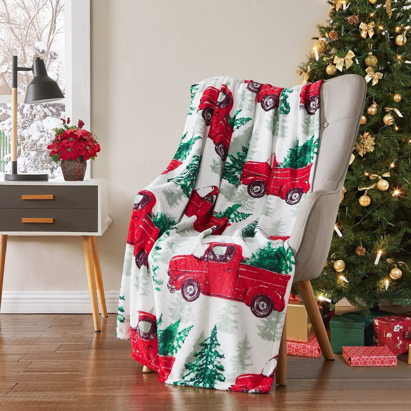 Serafina Home Christmas Holiday Throw Blanket Country Rustic Green Tree Farm Design 50 x 60 Walmart