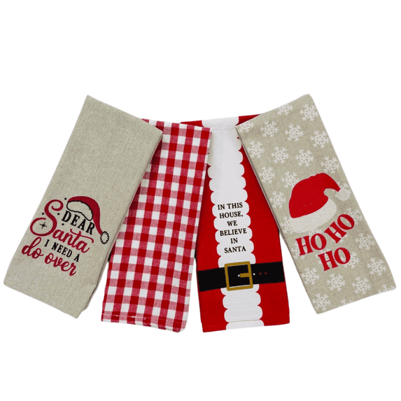 Serafina Home Christmas Kitchen Dish Towels Set: Farmhouse Santa Themed Assorted Towels