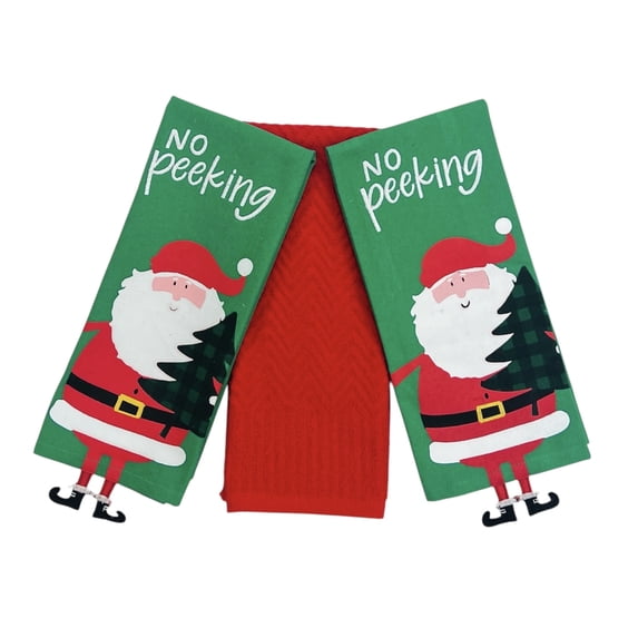 Serafina Home Christmas Kitchen Towels Set: Santa Claus and Tree, Green, 3 Count