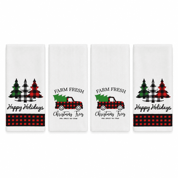 Serafina Home Christmas Red Green Checkered Cotton Kitchen Towels (4 Count)