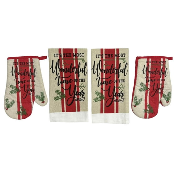 Serafina Home Christmas The Most Wonderful Time Of Year Kitchen Towels And Pot Holders Set