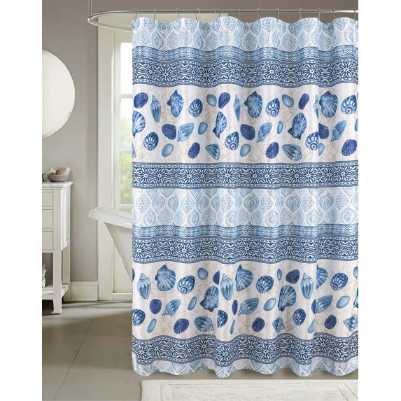 Serafina Home Coastal Seashell And Ocean Theme Shower Curtain For The Bathroom, 70" x 72"