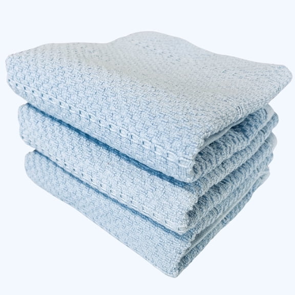 Serafina Home Coastal Sky Carolina Light Blue Kitchen Hand Dish Towels: Oversized 28" x 18", 100% Cotton Cloth Soft Cleaning Drying Absorbent Ribbed Design, Set of 3 Multipurpose for Everyday Use