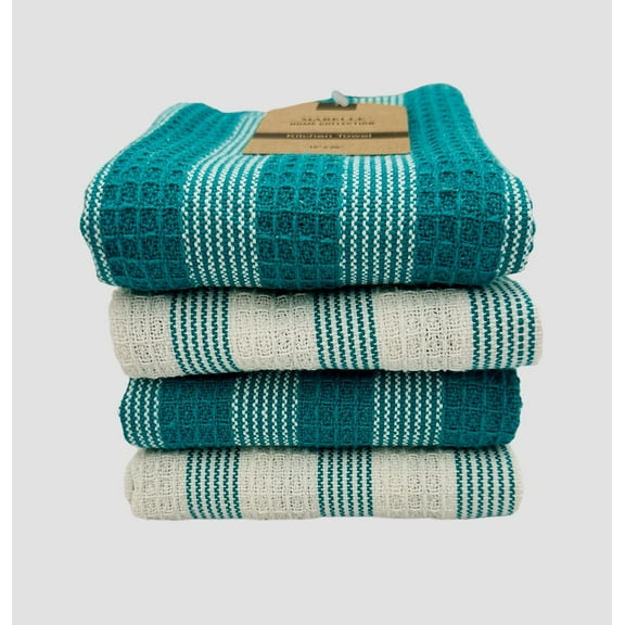 Serafina Home Collection Kitchen Towels Set Of 4 Two Blue Striped And Two Teal Striped 15" x 25"