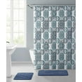 thumbnail image 1 of Serafina Home Contemporary Blue White Fabric Shower Curtain: Geometric Medallion Design, 1 of 3