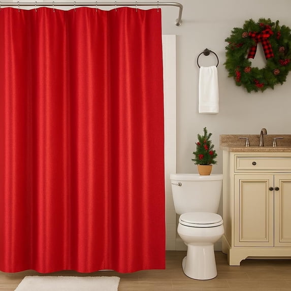 Serafina Home Contemporary Red Solid Print Polyester Shower Curtains, 70"x72" Washable (New Without Packaging)