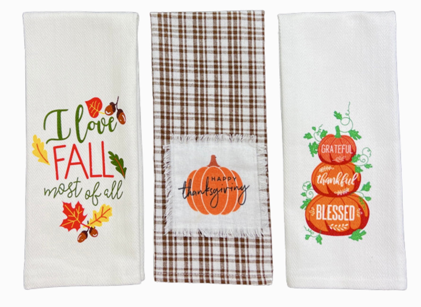 Serafina Home Country Fun Kitchen Dish Towels: Harvest Full Vintage  Pumpkins on Linen Taupe Background, Fall is in the Air 
