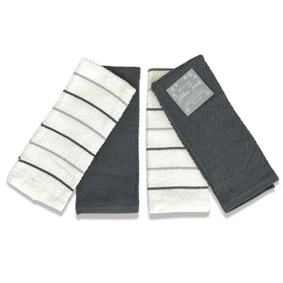 Serafina Home Dark Grey And White Striped And Chevron Kitchen Towels Set Of 4, 16" x 26"