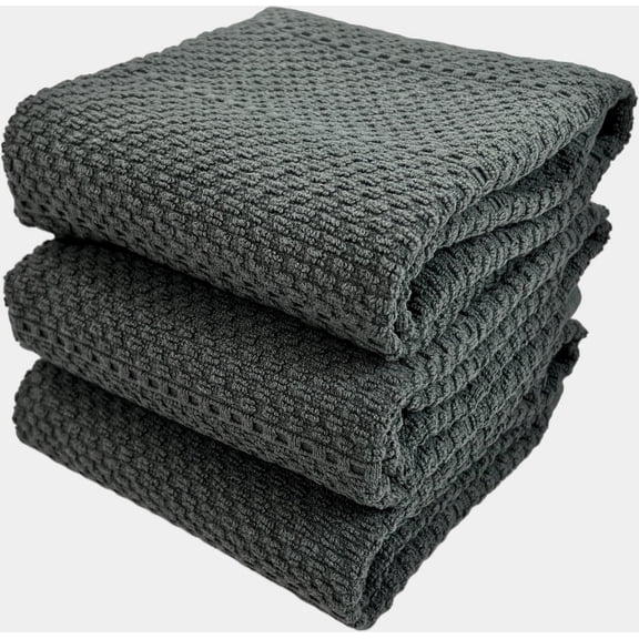 Serafina Home Dark Grey Kitchen Hand Dish Towels: Oversized 28" x 18", 100% Cotton Cloth Soft Cleaning Drying Absorbent Textured Design, Set of 3 Multipurpose for Everyday Use
