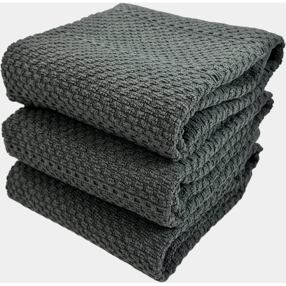 Serafina Home Dark Grey Kitchen Hand Dish Towels: Oversized 28" x 18", 100% Cotton Cloth Soft Cleaning Drying Absorbent Textured Design, Set of 3 Multipurpose for Everyday Use