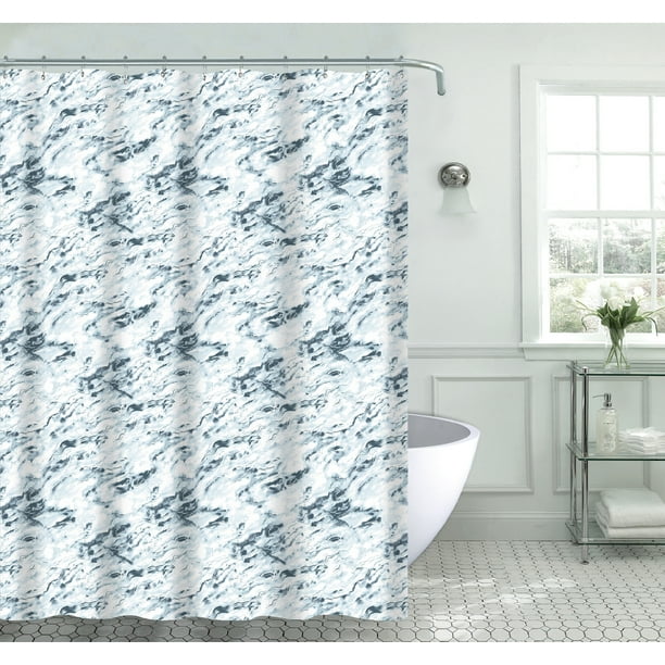 Serafina Home Decor Blue, Grey And White Marble Shower Curtain For The