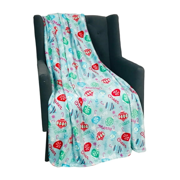 Serafina Home Contemporary Christmas Throw Blanket, 50" x 60", Red Ornaments, 1 Count