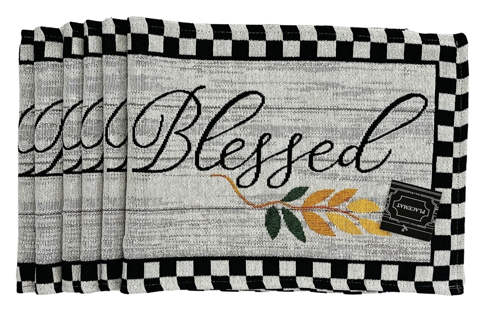 Serafina Home Decor Harvest Blessed Black White Checkered Placemats