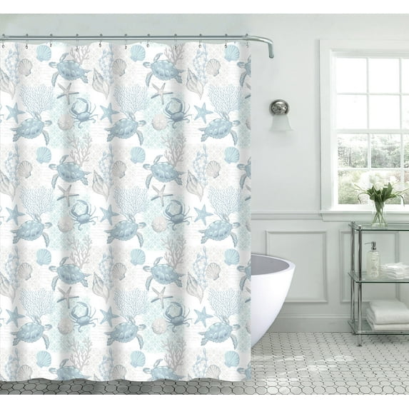 Serafina Home Blue Sea Life Polyester Shower Curtain, 70" x 72"