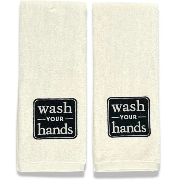 Serafina Home Decorative Bathroom Kitchen Hand Towels: Wash Your Hands, 100% Cotton Soft Absorbent Fabric, Set of 2 Oversized Multipurpose for Everyday Use