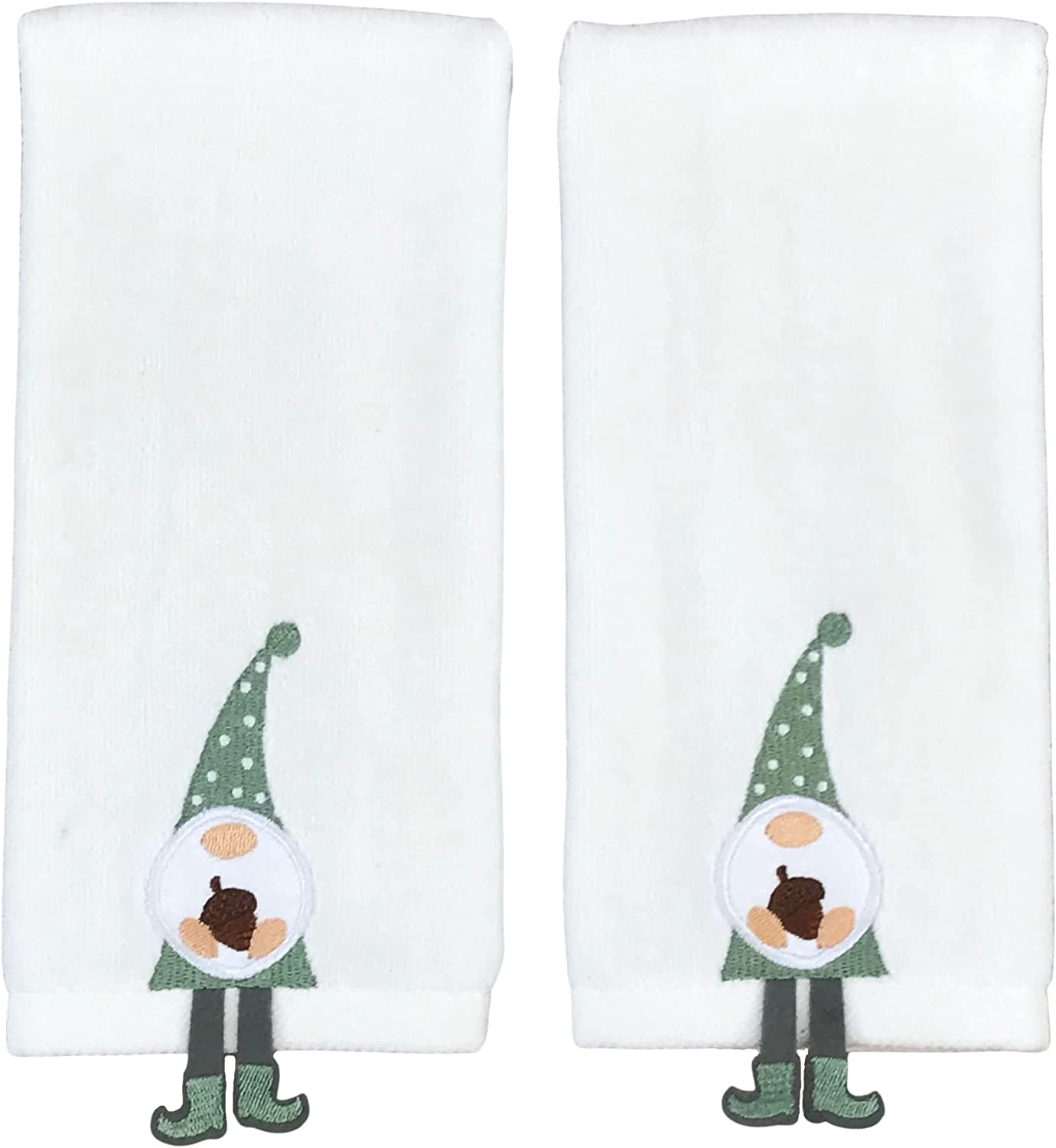 Serafina Home Decorative Fall Gnome Fingertip Towels: Embroidered Autumn Garden Gnome with Acorn Design with Fringe Dangle Feet on Plush Cream White, 2 Piece Set, 11" x 18" Inch - image 1 of 3