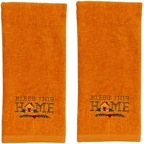 Serafina Home Decorative Fall Hand Towels: Farmhouse Cross Stitch Home Embroidered Design on Burnt Orange Plush Terry Cotton, Set of 2