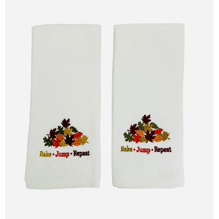 Serafina Home Decorative Fall Hand Towels Plush Velour Cotton Embroidered Colorful Leaf Pile Fun Rake Jump Repeat Design 2 Piece Set 25 x 16 Inch Each Walmart