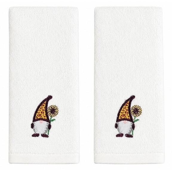 Serafina Home Decorative Fall Harvest Tip Towels: Cute Garden Gnome with Sunflower on Plush Soft Cotton Ivory (18" x 11" Inch, White)