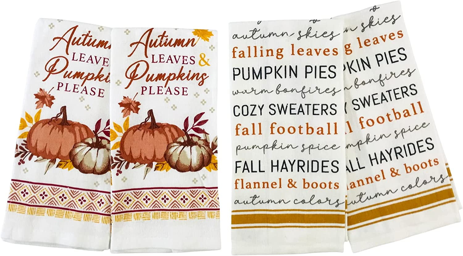 Serafina Home Happy Harvest Country Fall Kitchen Towels Set: Colorful  Cotton Velour Harvest Pumpkins Truck, Blue Border Plaid Print Background