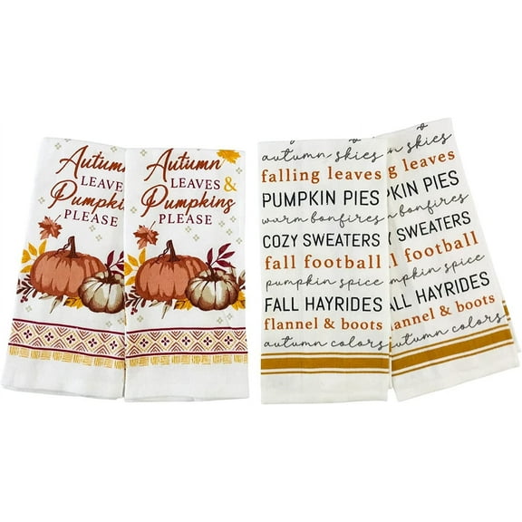 Serafina Home Decorative Fall Kitchen Towels with Autumn Fun Words And Football Theme, Set of 4
