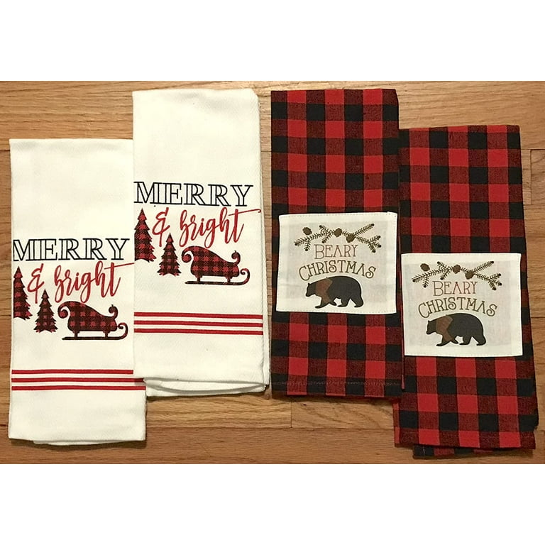 Holiday Farmhouse Christmas Kitchen Hand Towels Primitive Houses