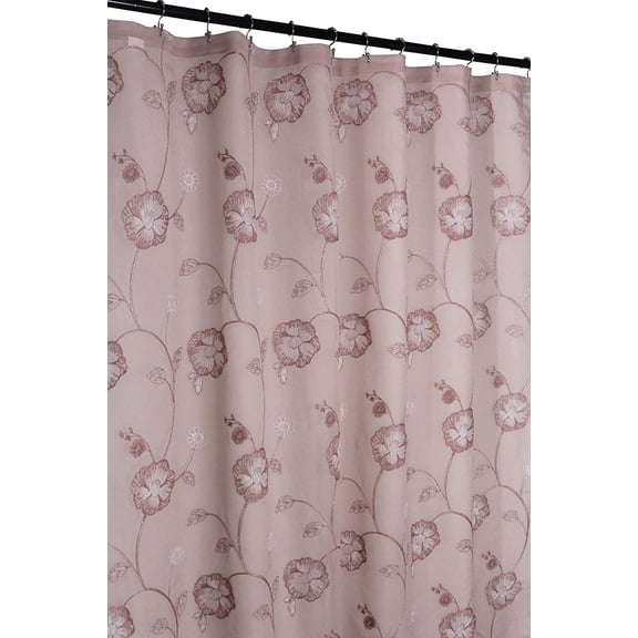 Serafina Home Decorative Sheer Fabric Shower Curtain: Dusty Pink Two Toned Pink and White Embroidered Flower Leaf Design with Metallic Threading (Blush / White)