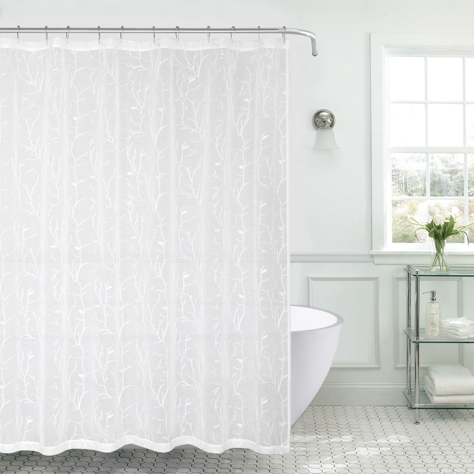 Serafina Home Decorative Sheer White Fabric Shower Curtain for Bathroom ...