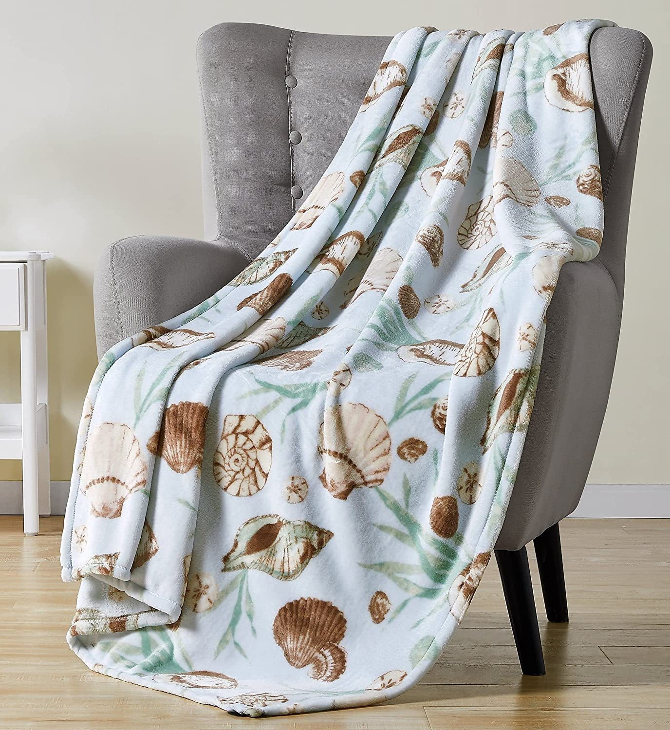 Serafina Home Decorative Shell Throw Blanket Calming Muted Blues and