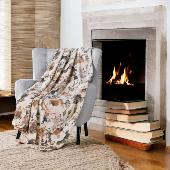 Serafina Home Decorative Throw Blanket: Large Floral Watercolor Design Accent for Couch or Bed, Colors: Peach, Blush, Pink, Taupe, Grey, Beige