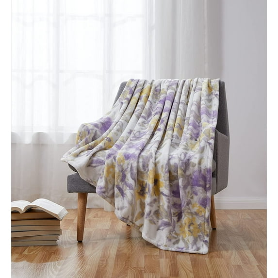 Serafina Home Decorative Throw Blankets: Soft Plush Floral Accent for Sofa Couch Chair Bed or Dorm (Lilac Multi)