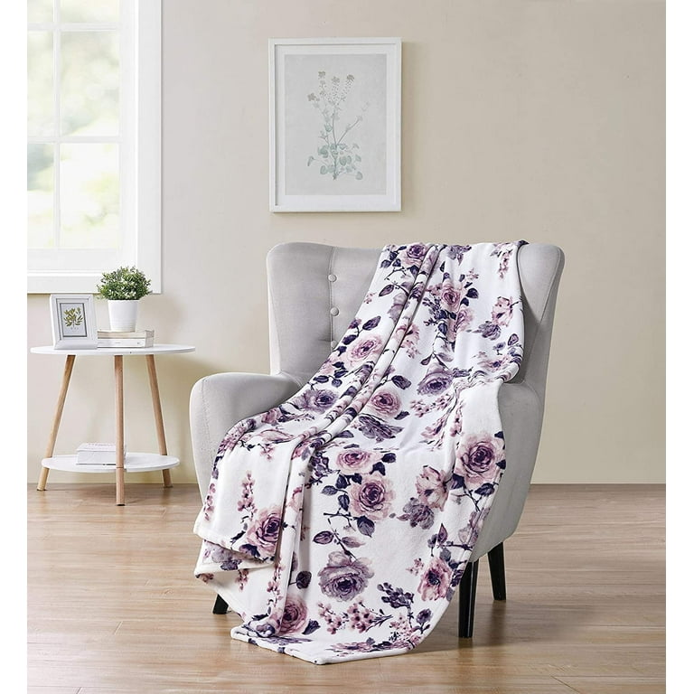 Serafina Home Plush Rose Floral Throw Blanket in Blush Pink Purple Navy Grey and White Walmart