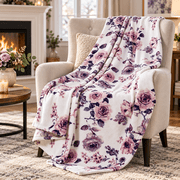 Serafina Home Traditional Nature & Floral White Lively Roses Fleece Throw, 50" x 70"