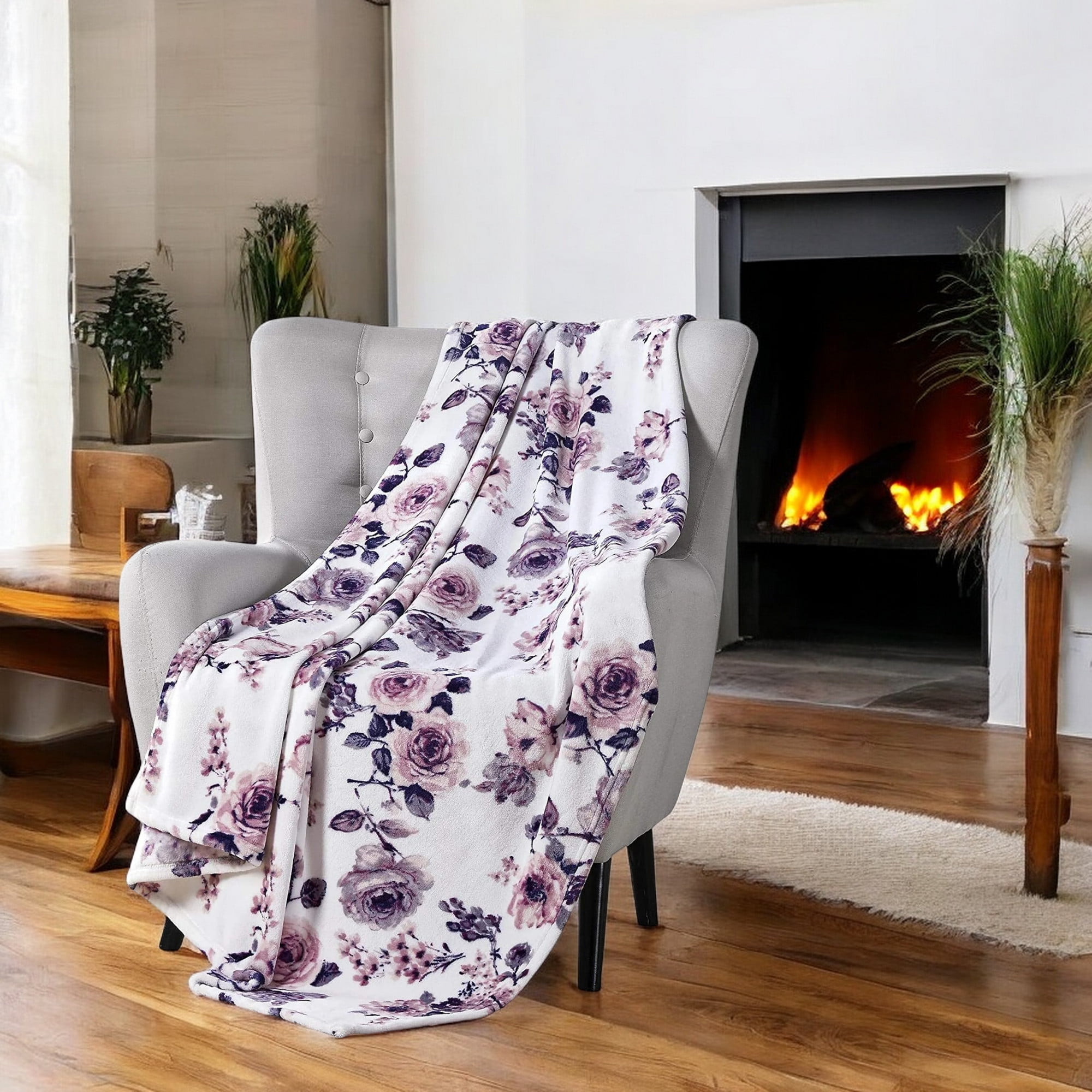 Plush Roses Throw Serafina Home Plush Rose Floral Throw Blanket in Blush Pink, Purple ...