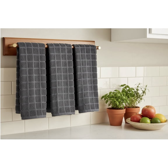 Serafina Home Dark Grey Solid Neutral Boxed Kitchen Dish Towels: 80% Cotton 20% Polyester Cloth Soft Cleaning Drying Ultra Absorbent, Set of 2 Multipurpose for Everyday Use Oversized 15" x 25"