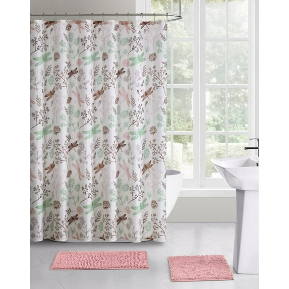 Serafina Home Dragonfly Design Fabric Shower Curtain White - 70x72