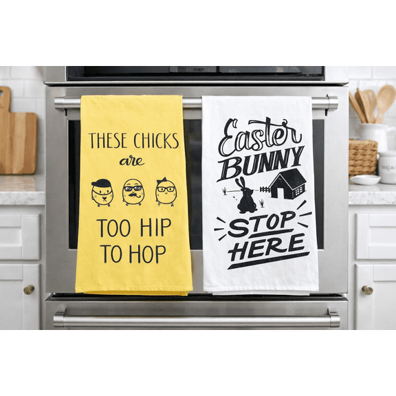 Serafina Home Easter Bunny Humor Kitchen Towels, White and Yellow, 2 Count