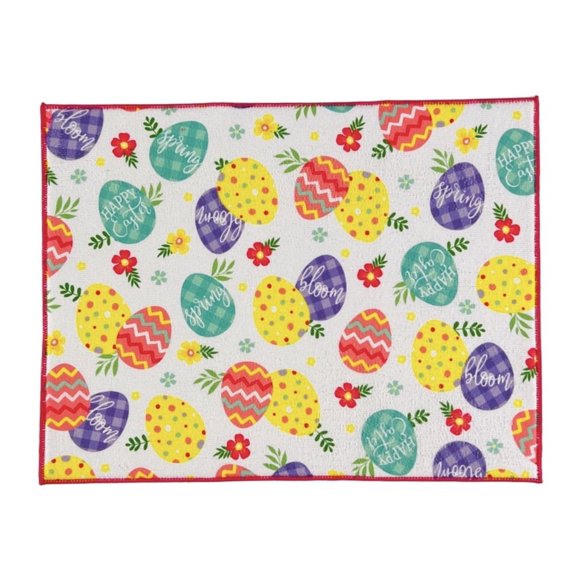 Serafina Home Easter Egg Dish Drying Mat: Colorful Decorated Eggs with Reversible Back, 15" x 20" inches