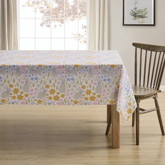 Serafina Home Easter Rabbit And Spring Flowers Peva Table Cloth 52" x 70"