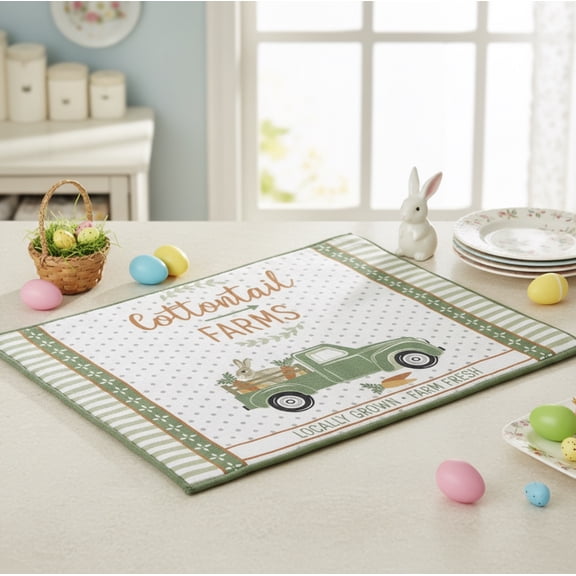 Serafina Home Easter Spring Dish Drying Mat: Bunny Carrot Farm with Green Truck 15" x 20"
