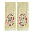 thumbnail image 1 of Serafina Home Easter Spring Kitchen Dish Towels, 2 Pc. Set: Beige Terry Towels with Flower Decorated Easter Egg Applique and Lace Border, 1 of 3