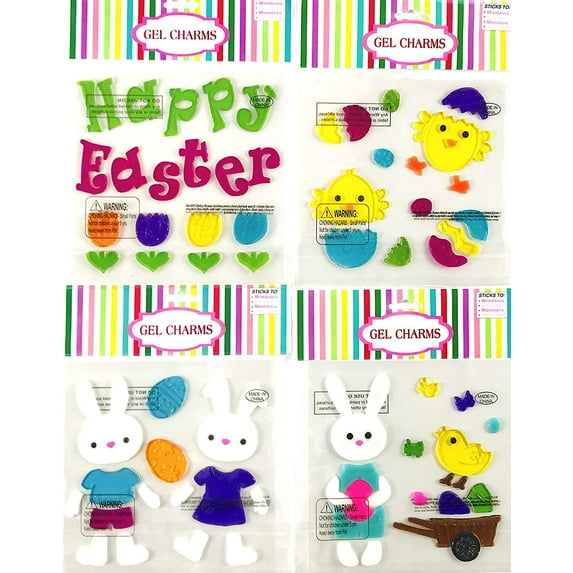 Serafina Home Easter Spring Window Clings Gel Decoration Pack: Bunny, Chicks, Eggs, Flowers, Butterflies