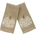 thumbnail image 1 of Serafina Home Fall Bathroom Fingertip Towels – Set of 2 Beige 100% Cotton Embroidered White Pumpkin & Vine Design – 18 x 12” Decorative Bath & Kitchen Towels, 1 of 7