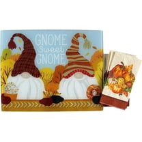 Serafina Home Fall Decor Decorative Glass Kitchen Cutting Board: Autumn Fun Garden Gnomes Enjoying the Seasons Best