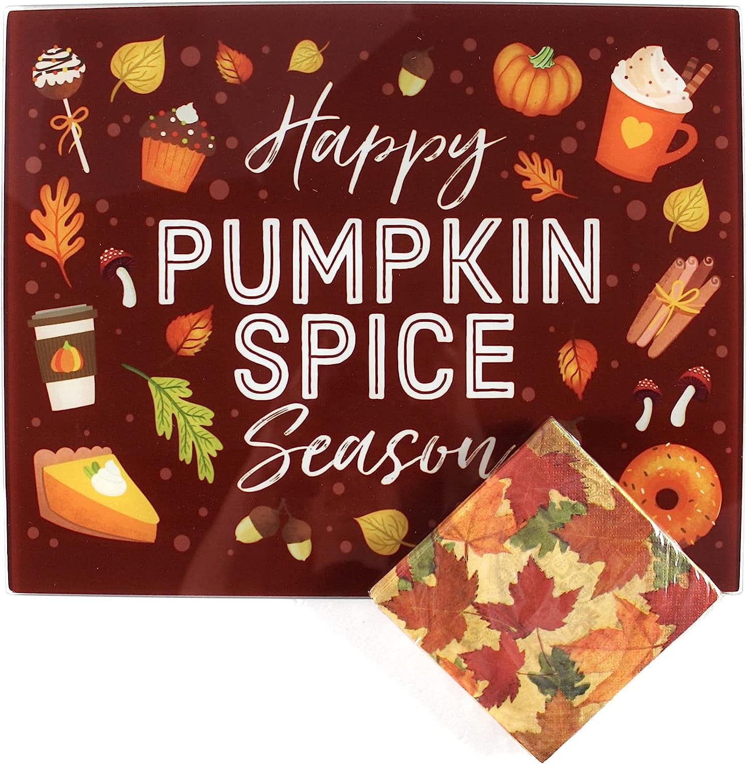 Serafina Home Fall Decor Decorative Glass Kitchen Cutting Board: Contemporary Pumpkin Spice with All Your Seasonal Treats