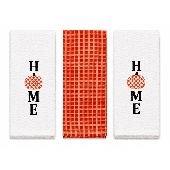 Serafina Home Fall Farm Pumpkins Home 100% Cotton Herringbone Weave Kitchen Towels With Harvest Theme, ( 15" x 25")