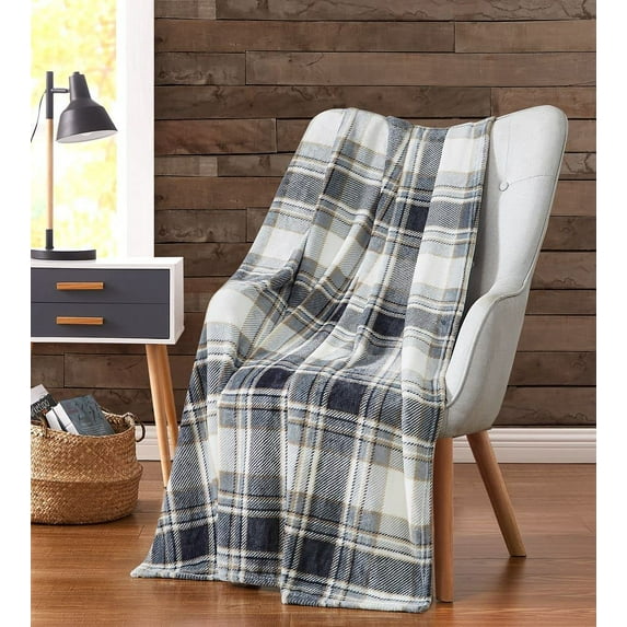 Serafina Home Fall Farmhouse Throw Blanket: Soft Shades of Grey White Plaid Plaid Design Accent for Sofa Couch Chair Bed Dorm