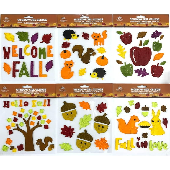 Serafina Home Fall Gel Cling Stickers for Windows and Mirrors - 6 Sheets of Reusable Seasonal Designs: Woodland Creatures, Foliage, Pumpkins and More!