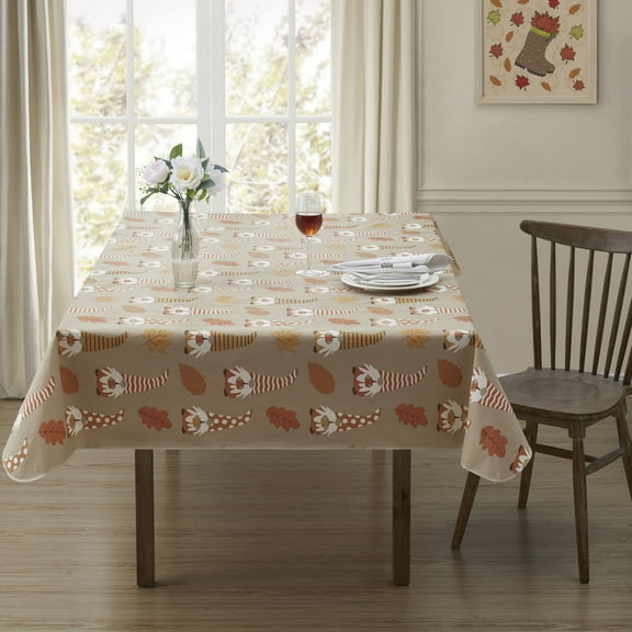 Serafina Home Autumn Thanksgiving Fall Vinyl Flannel Backed Tablecloth - Rustic Farm Vinyl Tablecloth with Flannel Backing Reusable (Gnome, 52" x 70")