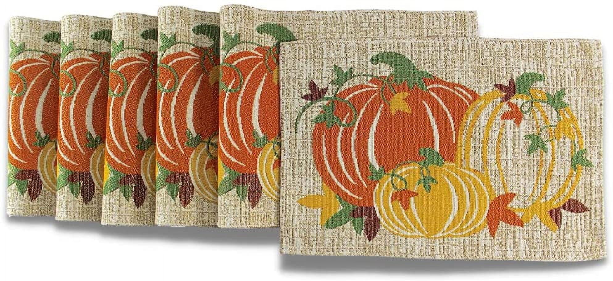 Serafina Home Set of 6 Fall Harvest Pumpkins Themed Kitchen Table Mats